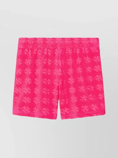 Tory Burch Logo Patterned Cotton Shorts With Elastic Waistband In Pink
