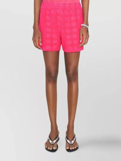 Tory Burch Logo Patterned Cotton Shorts With Elastic Waistband In Pink