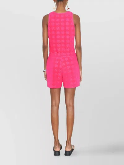 Tory Burch Logo Patterned Cotton Shorts With Elastic Waistband In Pink