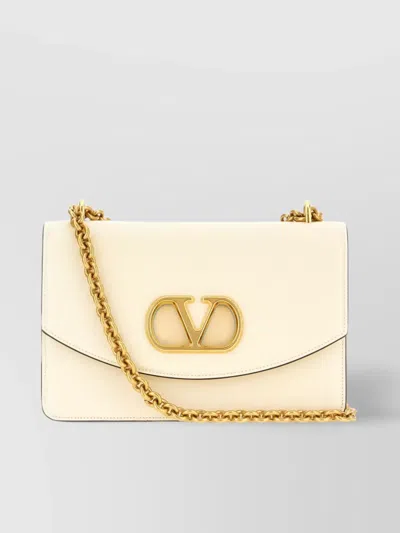 Valentino Leather Vlogo Signature Shoulder Bag In White