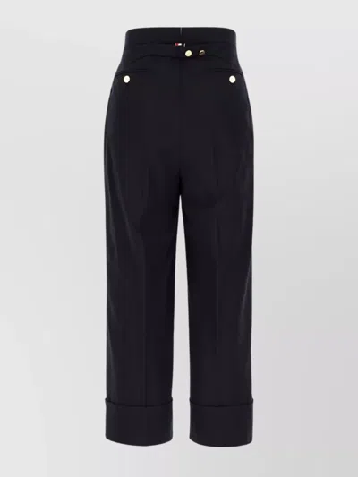 Thom Browne Wool Trousers With Back Pockets And Gold Button Detail In Black