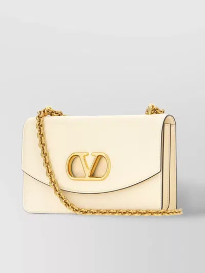 Valentino Leather Vlogo Signature Shoulder Bag In White