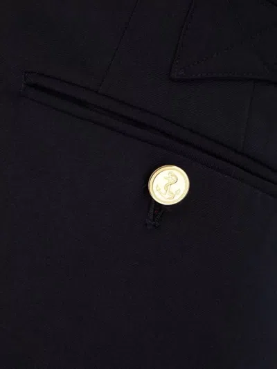 Thom Browne Wool Trousers With Back Pockets And Gold Button Detail In Black