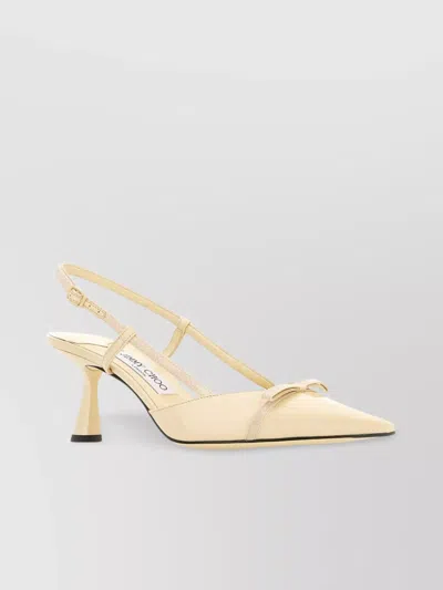 Jimmy Choo Leather Sling Back Pumps With Bow Detail In Neutral