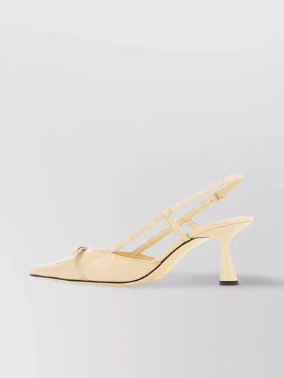Jimmy Choo Leather Sling Back Pumps With Bow Detail In Neutral