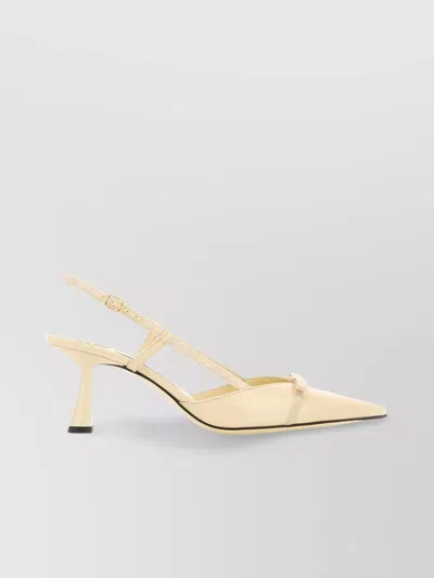 Jimmy Choo Leather Sling Back Pumps With Bow Detail In Neutral