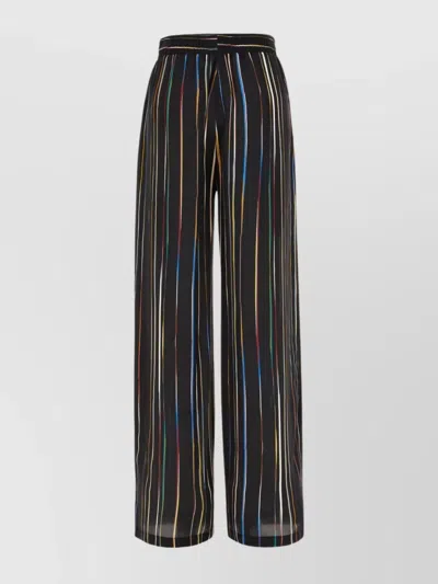 Paul Smith Silk Trousers Stripes Elastic Waistband In Black