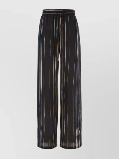 Paul Smith Silk Trousers Stripes Elastic Waistband In Black