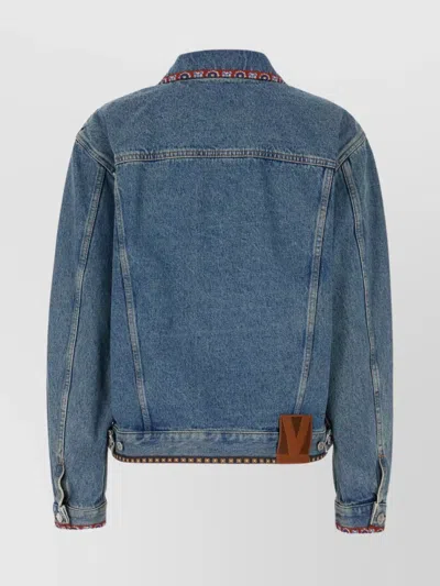 Valentino Denim Jacket With Multicolor Embroidery In Blue