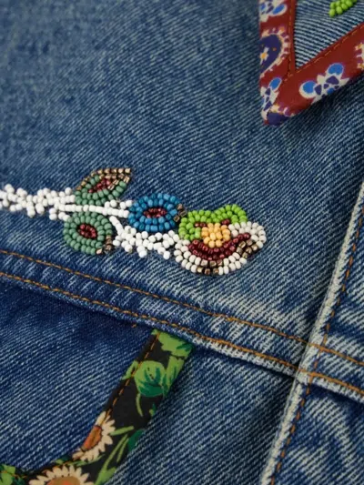Valentino Denim Jacket With Multicolor Embroidery In Blue