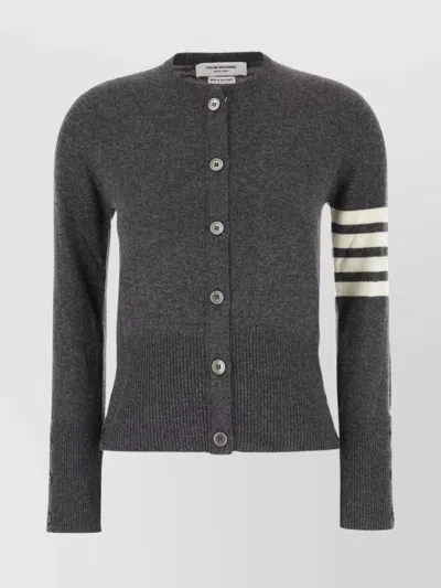 Thom Browne Cashmere Cardigan With Ribbed Texture And Button Detailing In Gray