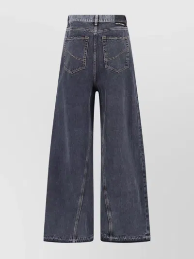 Stella Mccartney Straight Trousers With Belt Loops And Frayed Hem In Gray