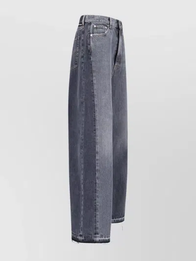 Stella Mccartney Straight Trousers With Belt Loops And Frayed Hem In Gray