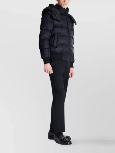 Balmain Short Nylon Jacquard Down Jacket With Black Monogram Men