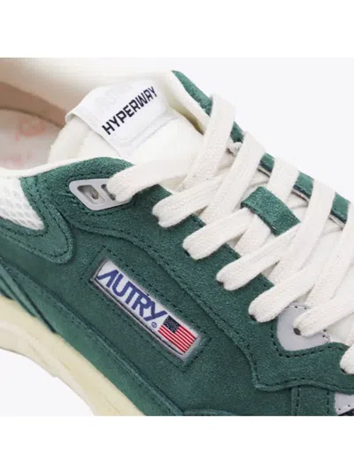 Autry Hyperway Low Malachite And Silver Mesh And Suede Sneakers In Green