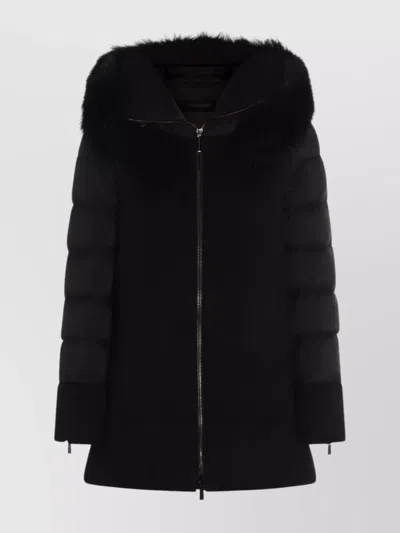 Moorer Medium-length Fresia Down Jacket With Hood And Fur In Black