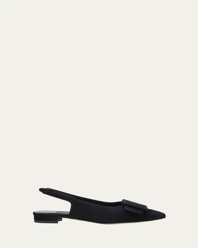 Manolo Blahnik Maylura Buckle Pointed Toe Slingback Flat In Black
