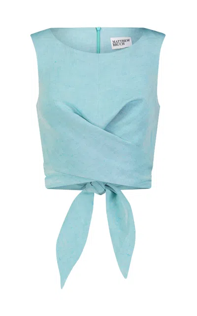 Matthew Bruch Linen-blend Wrap Top In Blue