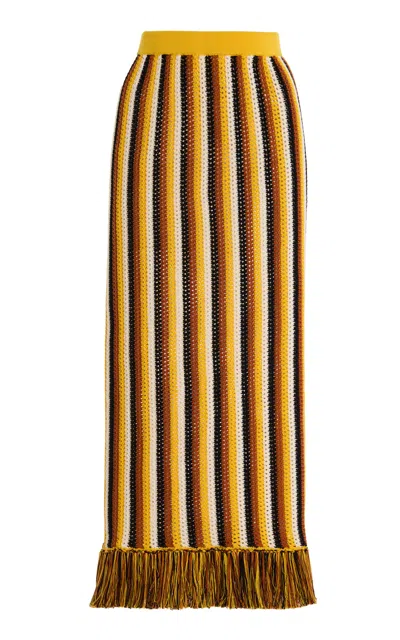 Escvdo Misti Fringed Crocheted Cotton Midi Skirt In Multi