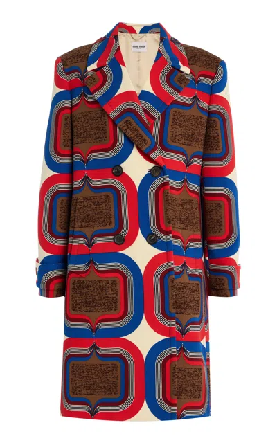 Miu Miu Archive-printed Wool-natté Double-breasted Coat In Multi