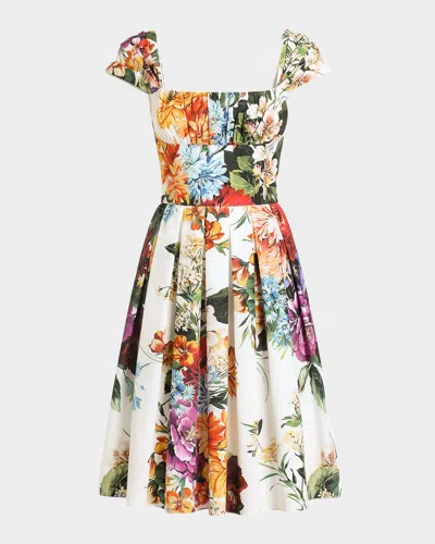 Dolce & Gabbana Flower Bouquet-print Poplin Dress In Multi