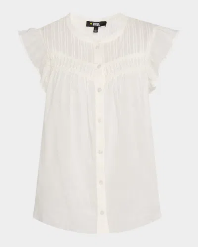 Paige Levanto Ruffle Short-sleeve Button-down Blouse In White