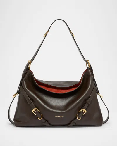 Givenchy Medium Voyou Calfskin Shoulder Bag With Buckle Fastening In Brown
