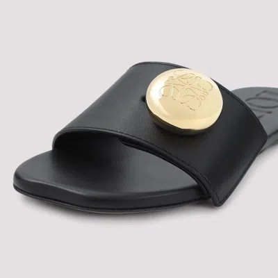 Loewe Leather Open Toe Flat Sole Slippers In Black