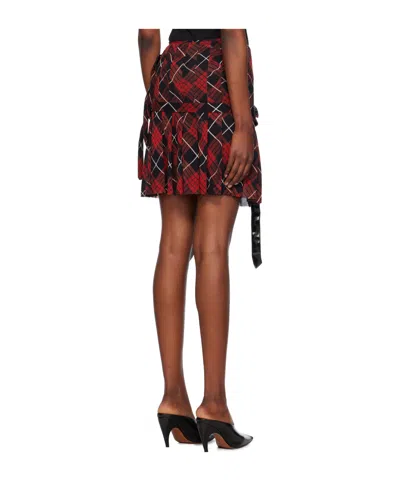 Jean Paul Gaultier Pleated Mesh Short Skirt Printed Distorted Tartan In Red