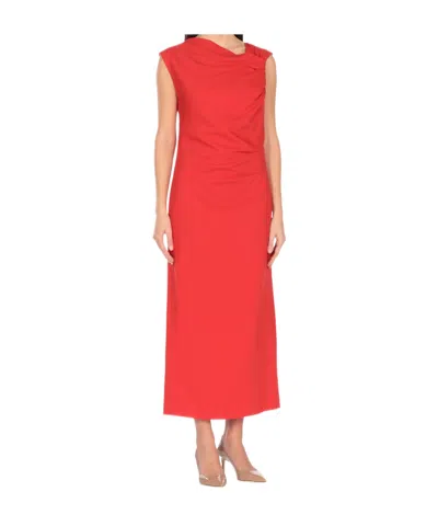Msgm Canvas Draped Midi Dress In Red