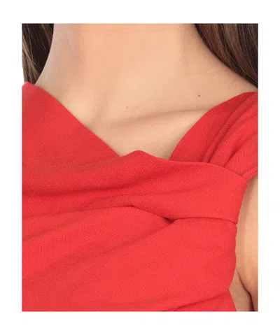 Msgm Canvas Draped Midi Dress In Red