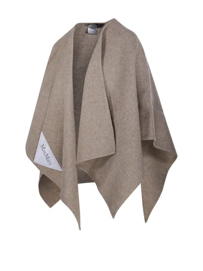 Max Mara Logo-patch Asymmetric Cape In Gray