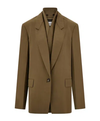 Ferragamo Khaki Single Breasted Blazer In Green