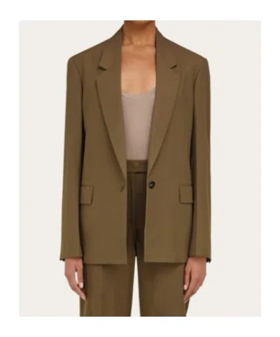 Ferragamo Khaki Single Breasted Blazer In Green