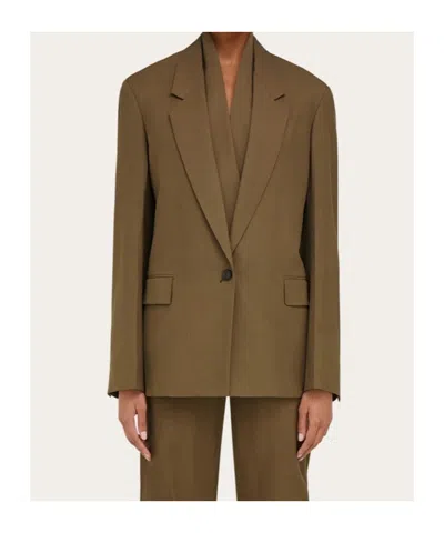 Ferragamo Khaki Single Breasted Blazer In Green