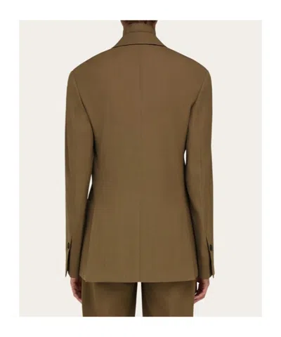 Ferragamo Khaki Single Breasted Blazer In Green