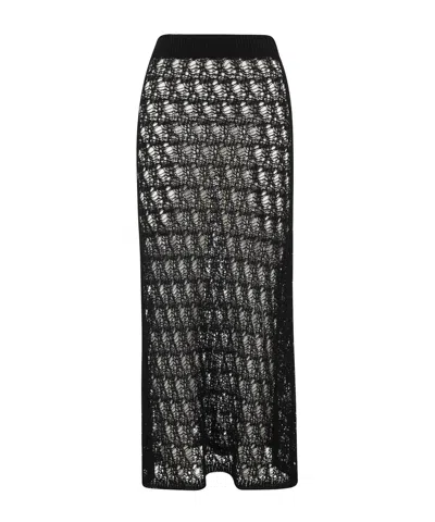 Roberto Collina Long Flared Skirt With Lace Knit Design And Removable Shorts In Black