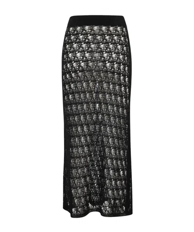 Roberto Collina Long Flared Skirt With Lace Knit Design And Removable Shorts In Black
