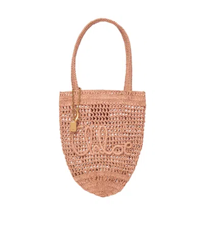 Chloé Small Summer Banana Tote Bag In Raffia In Pink