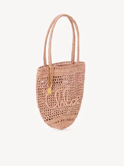 Chloé Small Summer Banana Tote Bag In Raffia In Pink
