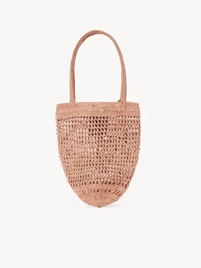 Chloé Small Summer Banana Tote Bag In Raffia In Pink