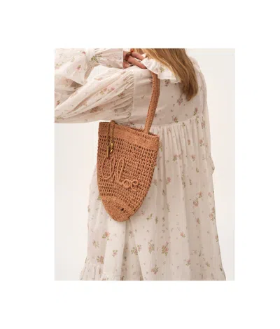 Chloé Small Summer Banana Tote Bag In Raffia In Pink