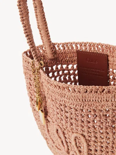 Chloé Small Summer Banana Tote Bag In Raffia In Pink