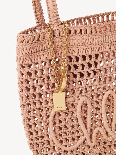 Chloé Small Summer Banana Tote Bag In Raffia In Pink