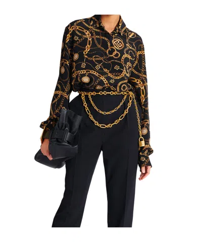 Balmain All-over Graphic Printed Crewneck Shirt In Black