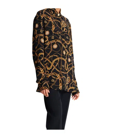 Balmain All-over Graphic Printed Crewneck Shirt In Black
