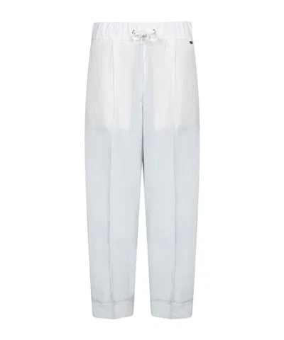 Herno Cropped White Taffeta Trousers With Adjustable Drawstring In Gray