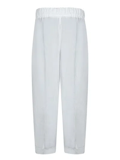 Herno Cropped White Taffeta Trousers With Adjustable Drawstring In Gray