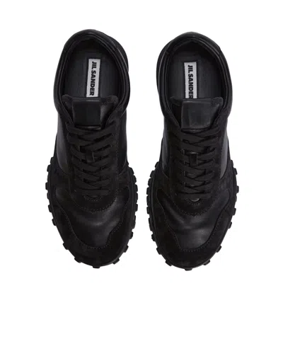 Jil Sander Low Laced Sneakers With Vulcanized Rubber Sole In Black