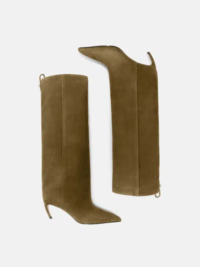 Attico Lea Military Green High Boot In Brown